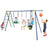 Children playing on a swing set with a basketball hoop.