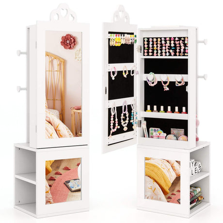 HONEY JOY Kids Jewelry Cabinet, 3-in-1 Freestanding Jewelry Armoire