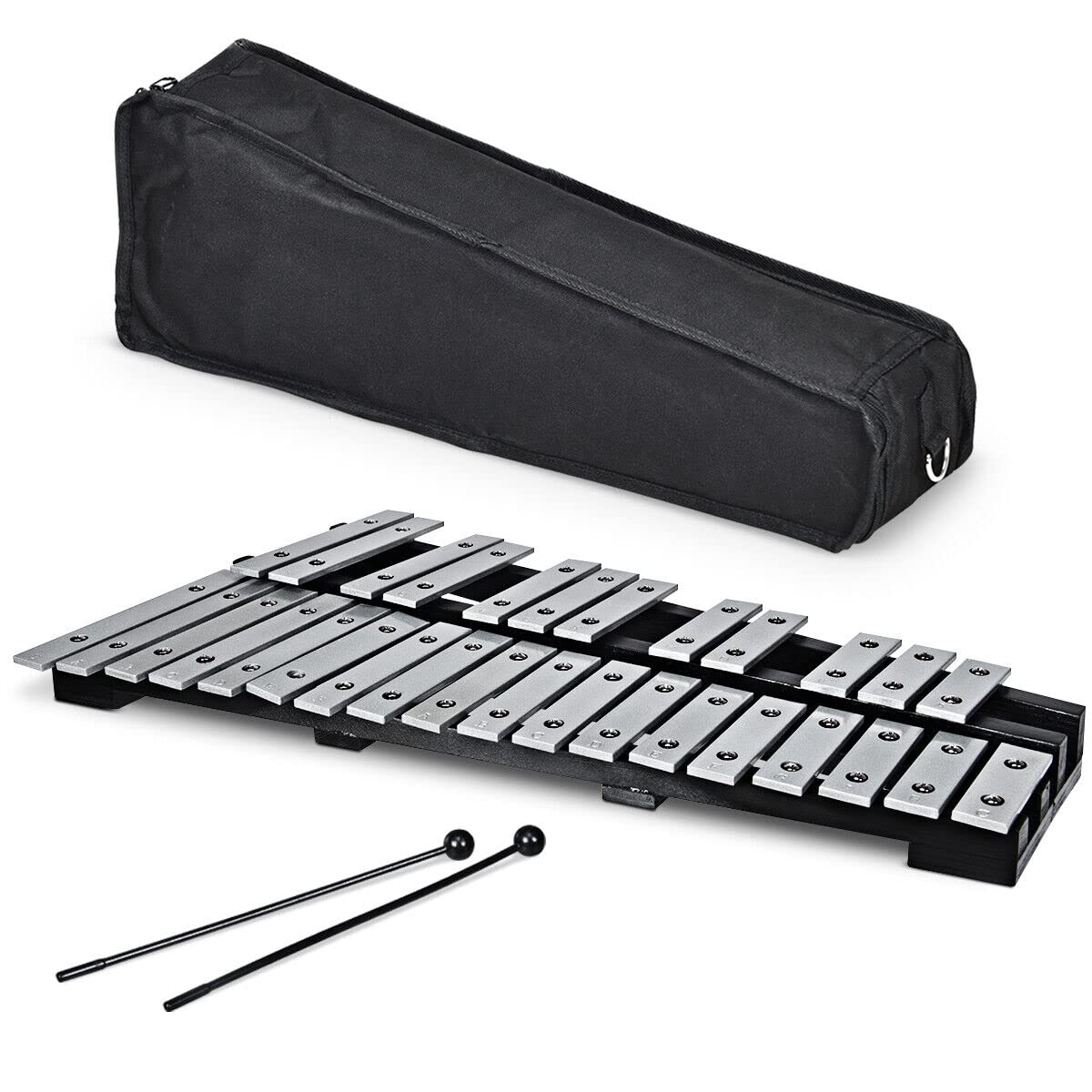 HONEY JOY Kids 30-Note Glockenspiel Xylophone, Foldable Xylophone w/2 Mallets, Shoulder Strap