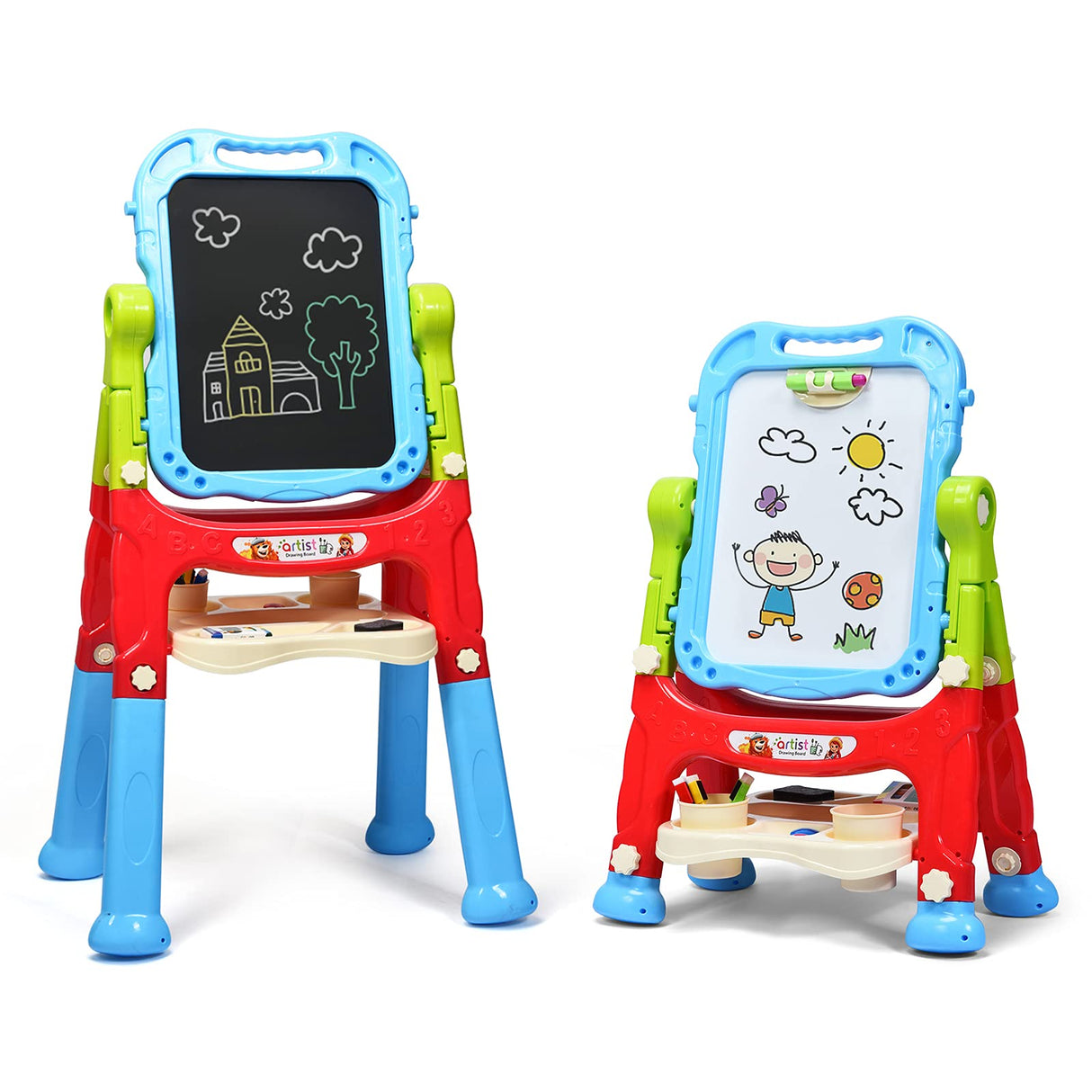 BABYJOY Art Easel for Kids, Height Adjustable 360° Rotate Double Sided Standing Art Drawing Board