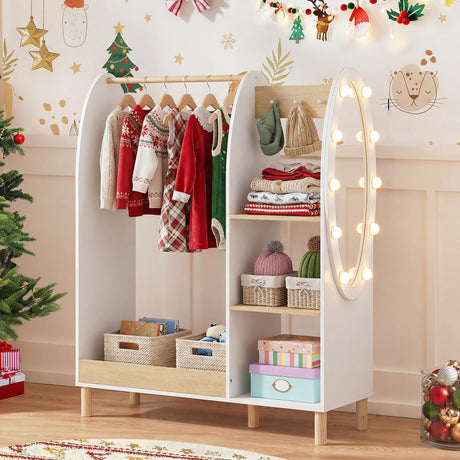 HONEY JOY Kids Dress Up Storage with Mirror and Lights