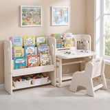 HONEY JOY Kids Desk and Chair Set, Children Writing Desk with Side Bookshelves & Storage Baskets