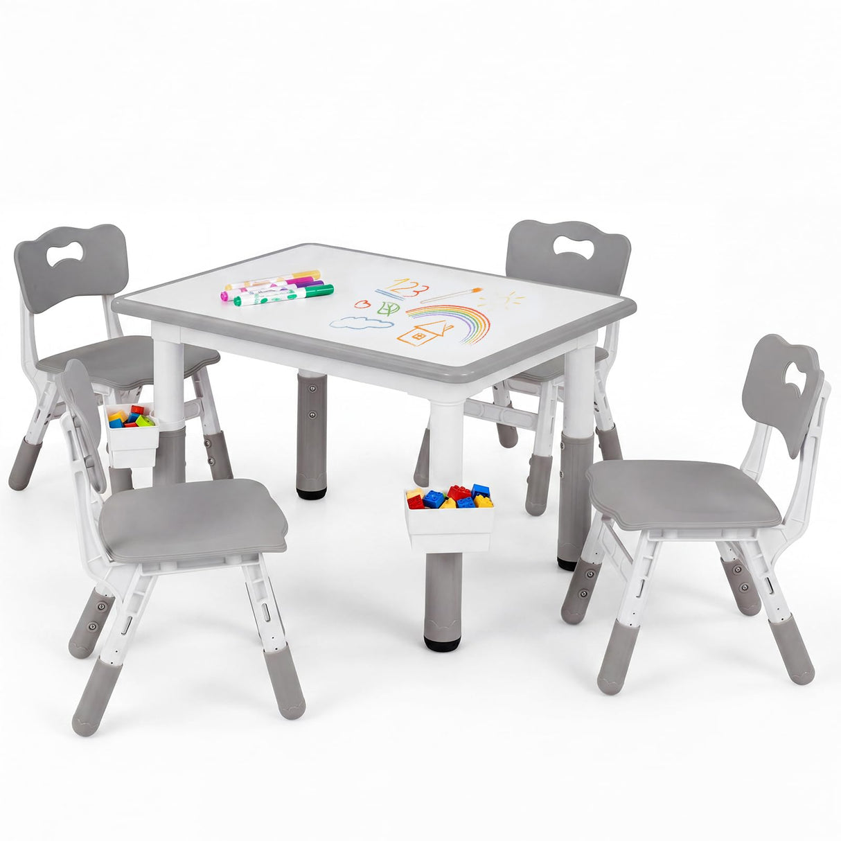 HONEY JOY Kids Table and 4 Chairs Set, Height Adjustable Toddler Desk and Chair Set