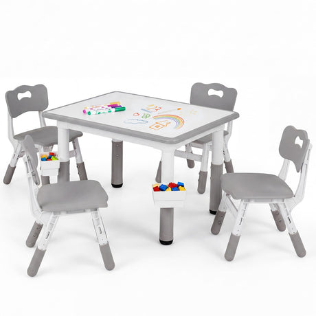 HONEY JOY Kids Table and 4 Chairs Set, Height Adjustable Toddler Desk and Chair Set