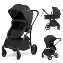 Black stroller with multiple views on a white background
