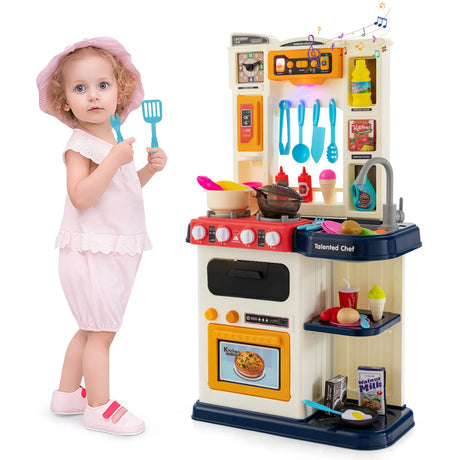 HONEY JOY Kids Play Kitchen, 65PCS Pretend Kitchen Play Toy Accessories Set w/Play Sink