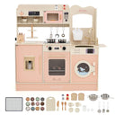 Children's toy kitchen set with various accessories on a white background