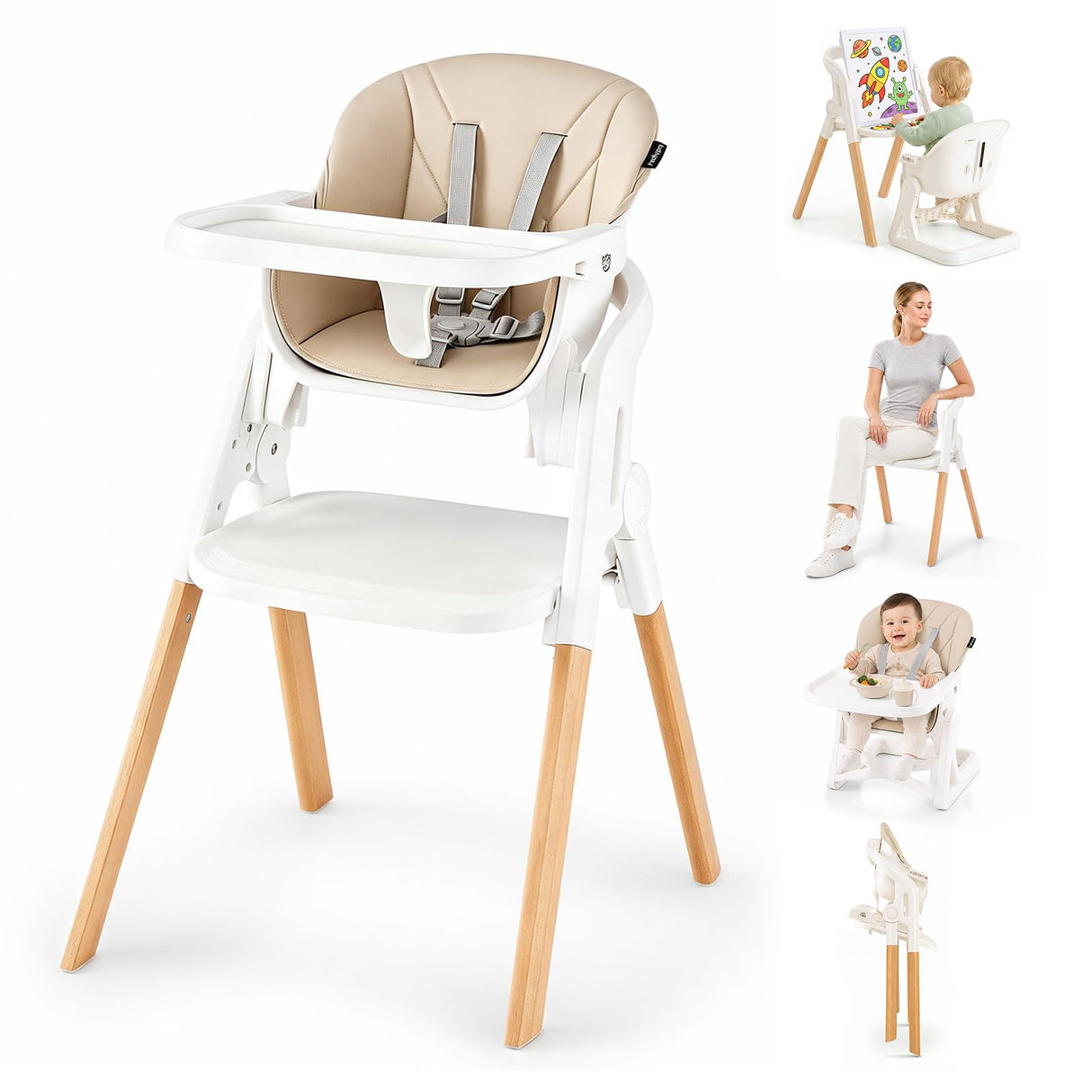 BABY JOY 7-in-1 Convertible Foldable Baby High Chair w/Adjustable Tray