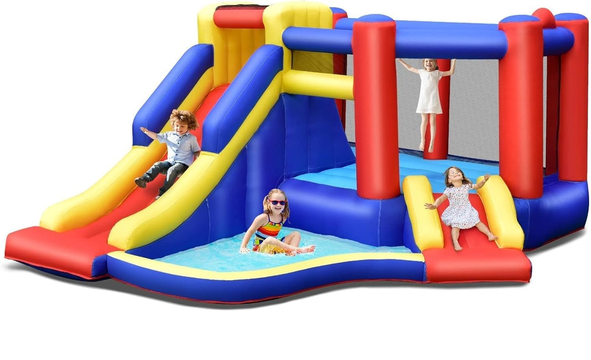 HONEY JOY Inflatable Bounce House with Large Jumping Area, Dual Slide, Ball Pit, Climb Wall, Basketball Hoop