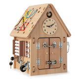 HONEY JOY Kids Montessori Busy House Toy, Wooden Multi-Purpose Play House w/Interior Storage Space