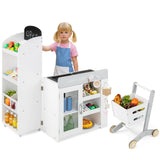 Kids Grocery Store Playset, Convertible Wooden Play Store with Shopping Cart