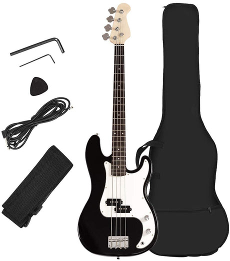 Full Size Electric 4 String Bass Guitar for Beginner Starter Complete Kit, Rose Fingerboard and Bridge, w/2 Pickups & 2 Tone Control, Guitar Bag, Strap, Guitar Pick, Amp Cord