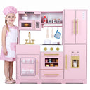 Wooden Play Kitchen with Lights & Sounds and Sink Stove Oven for Kids Ages 3+