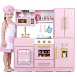 Wooden Play Kitchen with Lights & Sounds and Sink Stove Oven for Kids Ages 3+