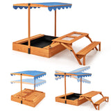 HONEY JOY Kids Wooden Sand Box w/Lid Cover, Outdoor Sand Pit for Children