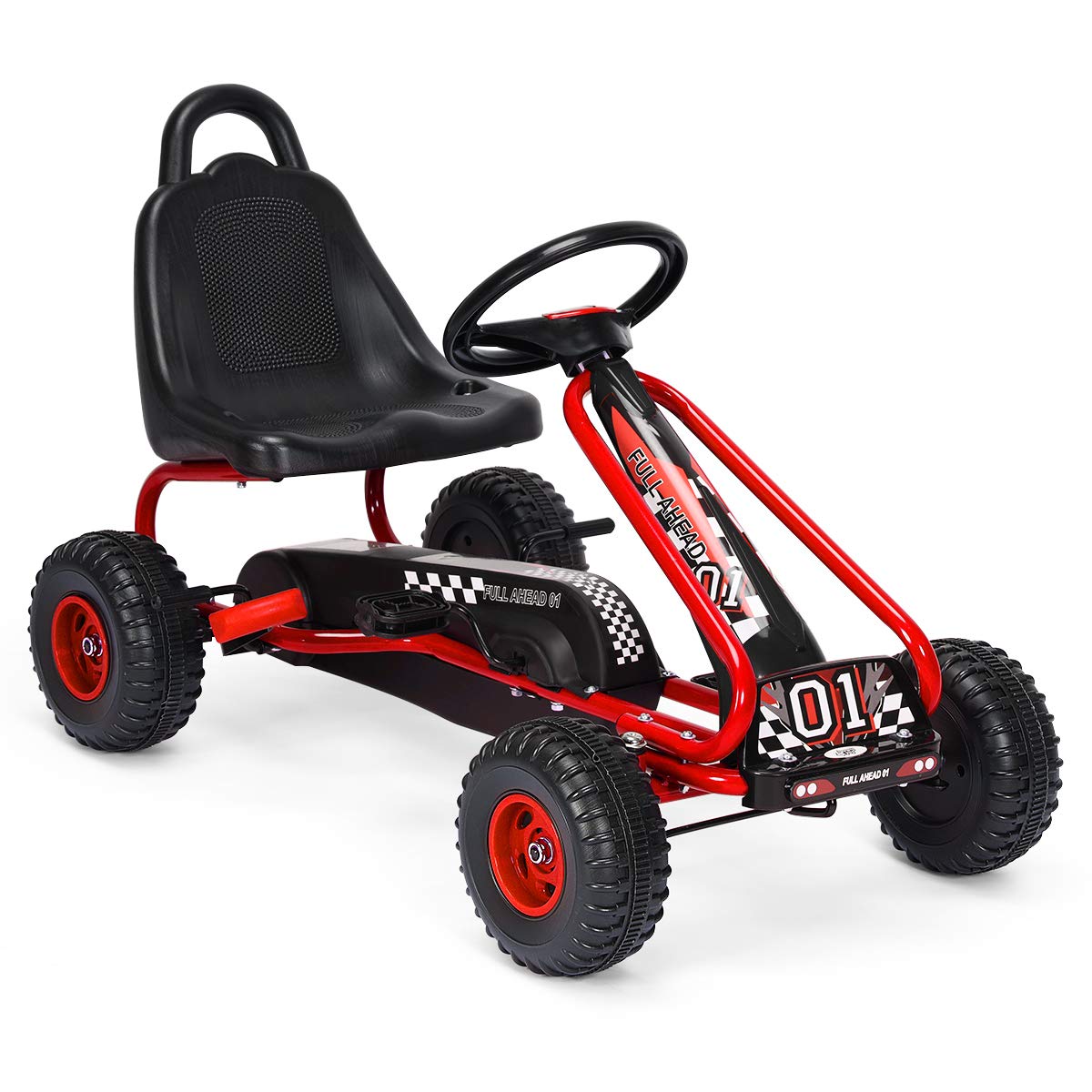 HONEY JOY Pedal Go Kart for Kids, 4 Wheel Pedal Powered Ride On