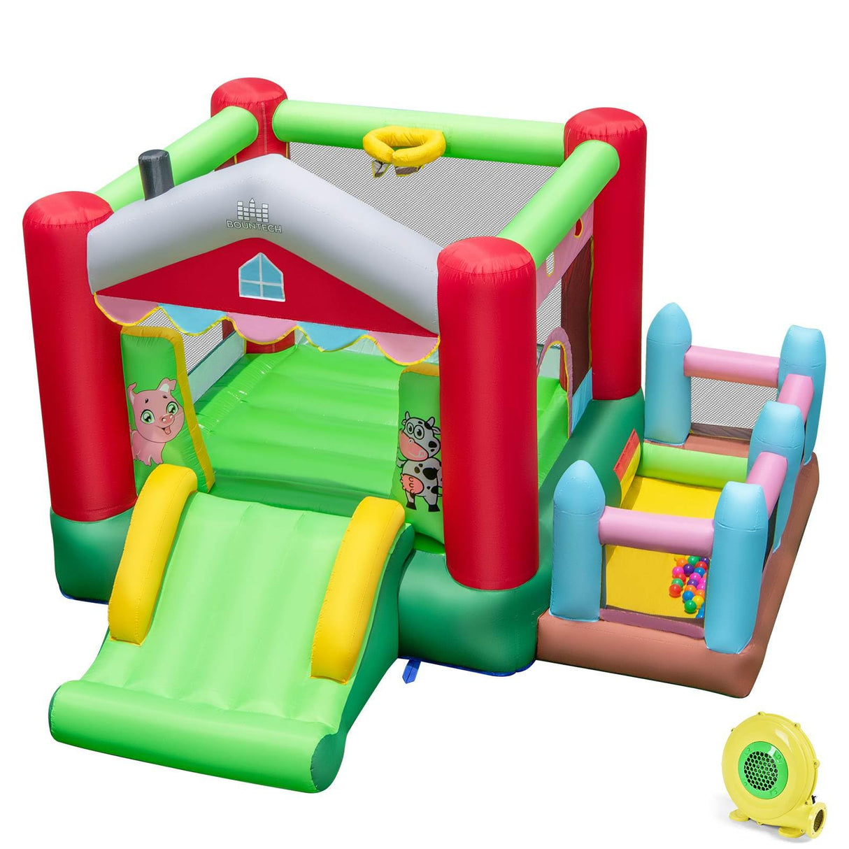 Inflatable Bounce House, 4-in-1 Farm Themed Jumping Castle with Slide