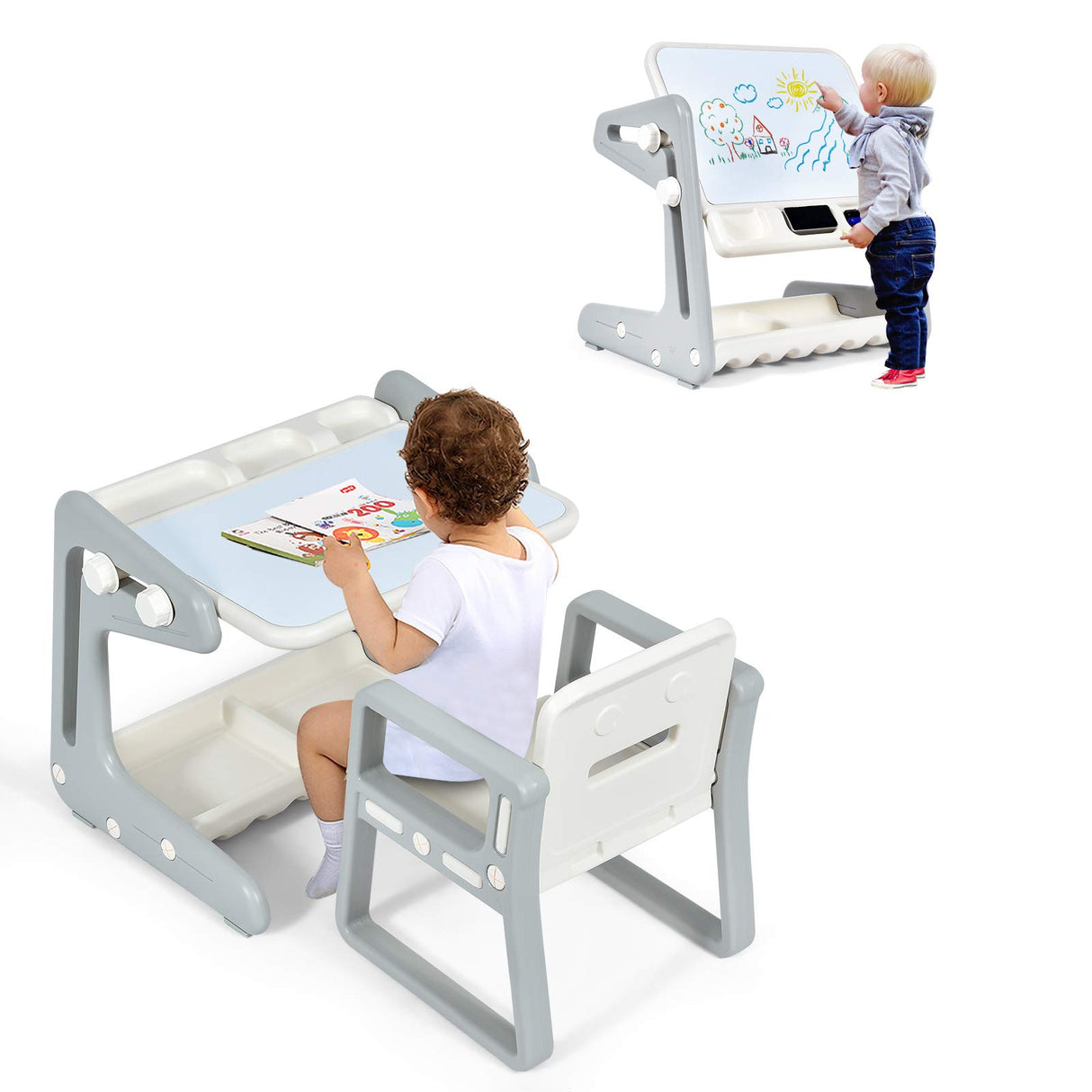 BABY JOY Kids Table & Chair, 2 in 1 Toddler Art Easel