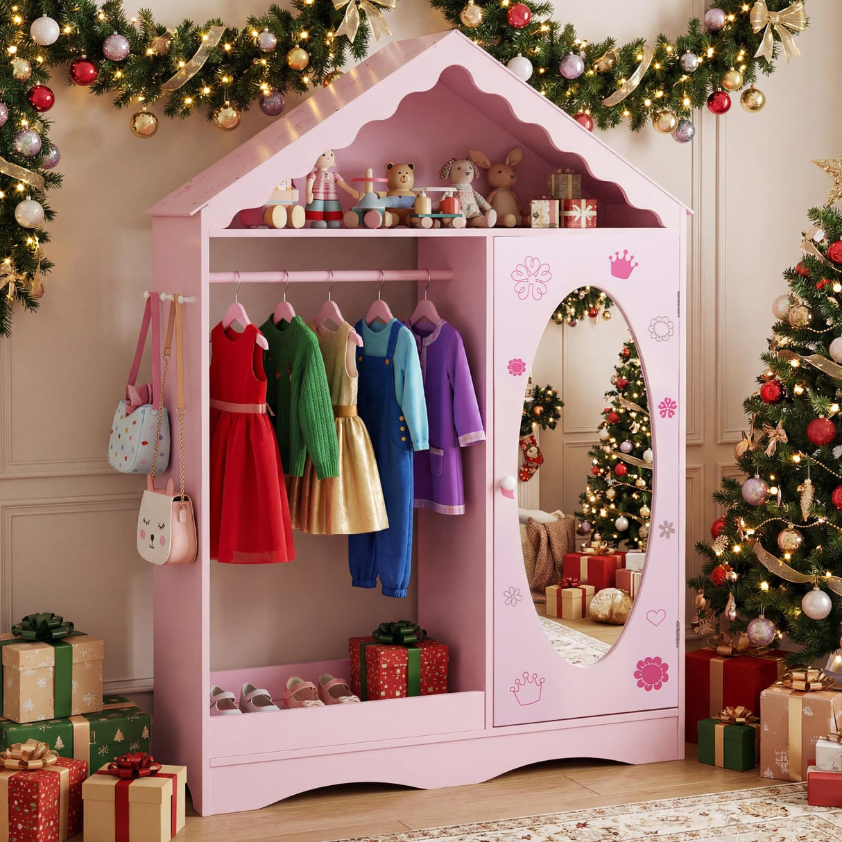 HONEY JOY Kids Clothing Rack with Mirror, Children Dress Up Center