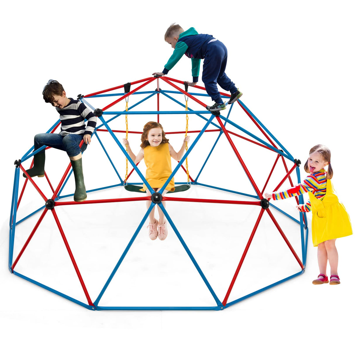 HONEY JOY Kids 10FT Climbing Dome with Swing w/Slide