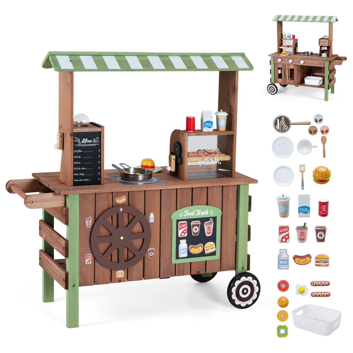 HONEY JOY Kids Food Cart, Pretend Play Market Stand Food Cart