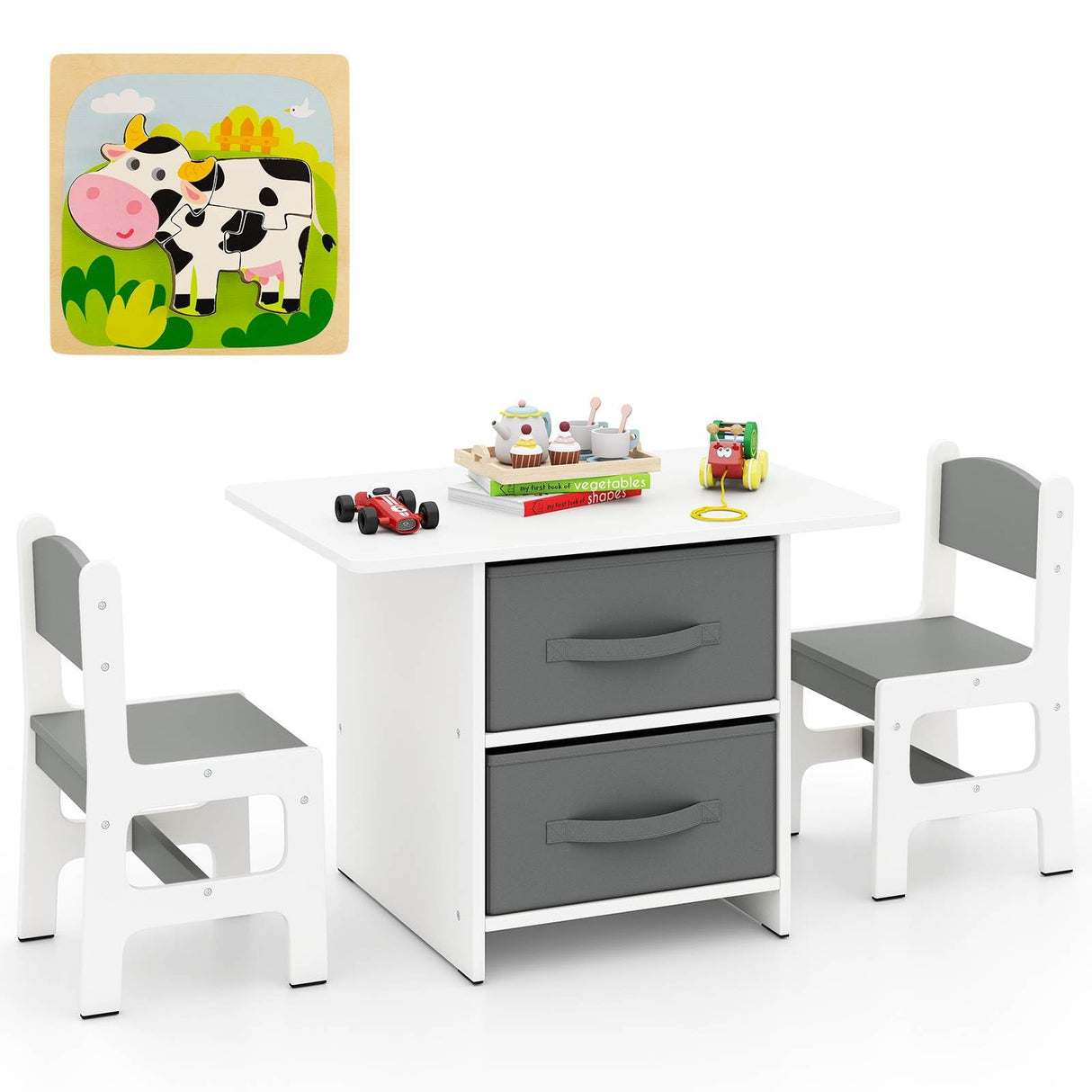 HONEY JOY Kids Table and Chair Set, Toddler Wooden Activity Table