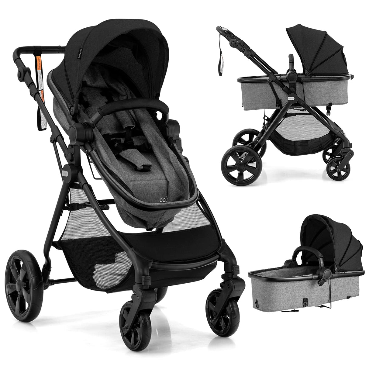 BABY JOY 2 in 1 High Landscape Baby Stroller, Convertible Baby Pram Jogger