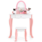 HONEY JOY Kids Vanity Table & Stool Set, 2-in-1 Children Makeup Dressing Table w/Mirror, Chair, Drawer, Pen Holders & Detachable Top