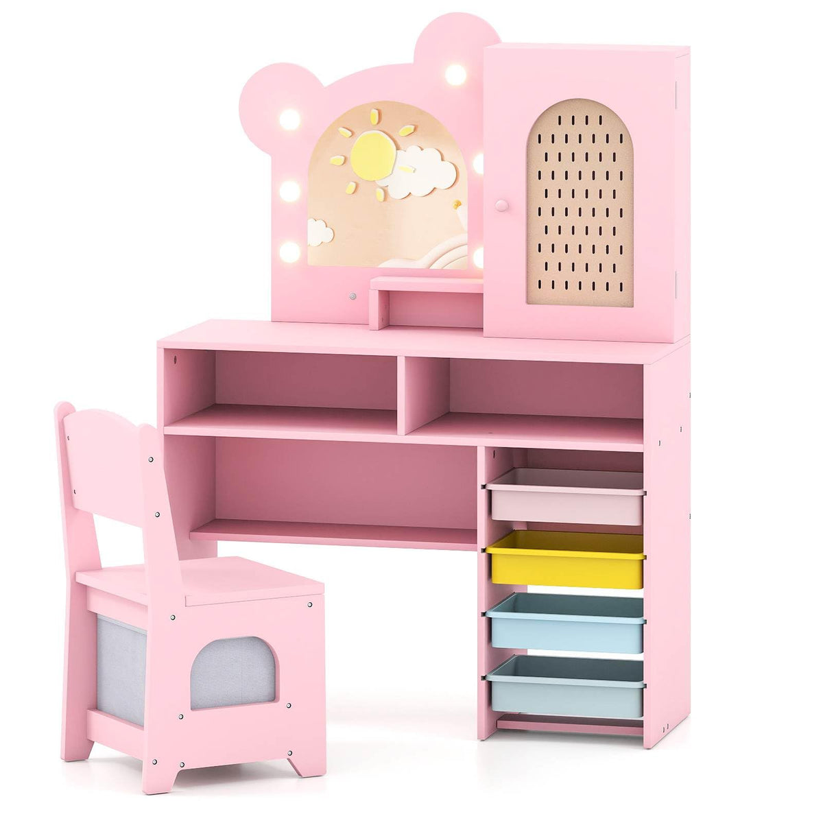 Princess Makeup Dressing Table with 3-Color Lighted Mirror and Cabinet ...