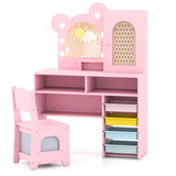 Princess Makeup Dressing Table with 3-Color Lighted Mirror and Cabinet