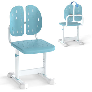 Children's adjustable blue chair with white base on a white background