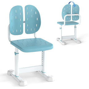Children's adjustable blue chair with white base on a white background