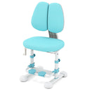 Children's adjustable chair with blue seat and backrest on a white background