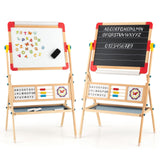BABY JOY Kids Art Easel, 3 in 1 Wooden Art Easel for Toddlers w/Whiteboard, Chalkboard, Paper Roll