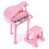 HONEY JOY 31 Keys Kids Piano Keyboard with Stool, Multifunctional Toy Piano with Microphone, Piano Lid (Pink)