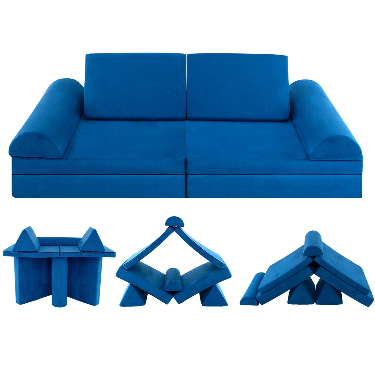 8-Piece Kids Play Couch Sofa, Modular Convertible Foam Folding Floor Sofa