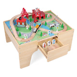 HONEY JOY 63-Piece Kids Wooden Train Table w/Storage Drawer