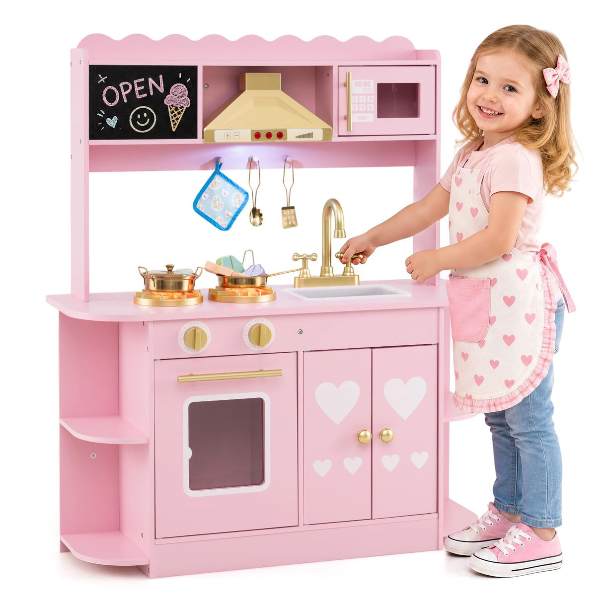 HONEY JOY Wooden Play Kitchen for Kids Toddlers w/Storage