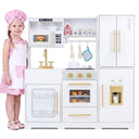Wooden Play Kitchen with Lights & Sounds and Sink Stove Oven for Kids Ages 3+