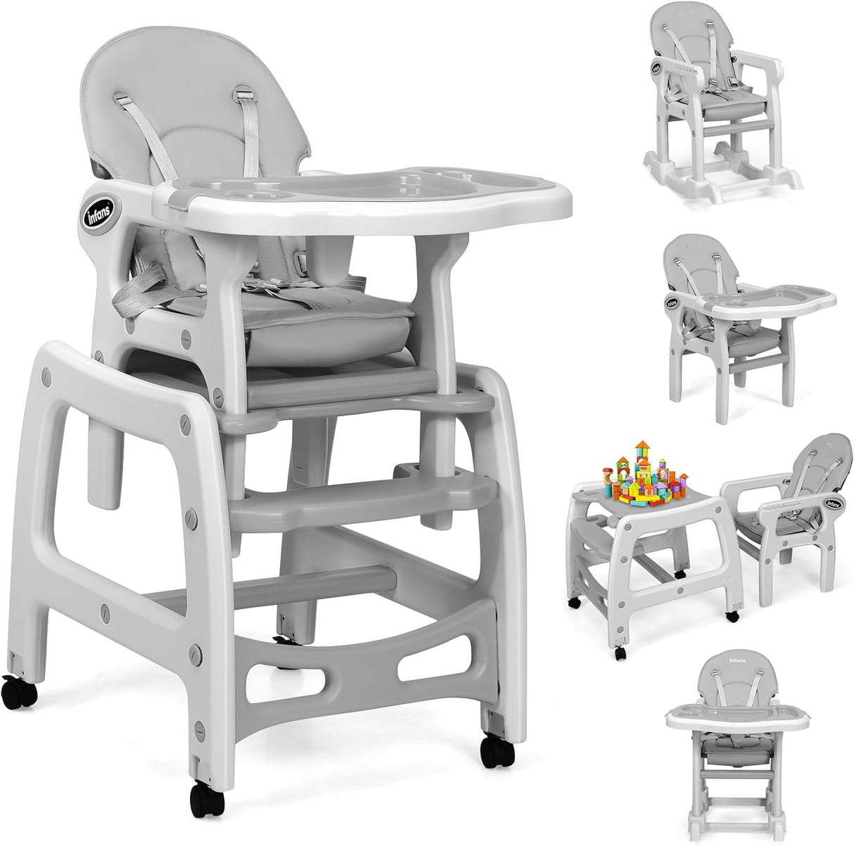 BABY JOY 3-in-1 Baby High Chair, Convertible Feeding Chair Toddler Table Chair Set w/Removable 4-Position Tray, Seat Cushion
