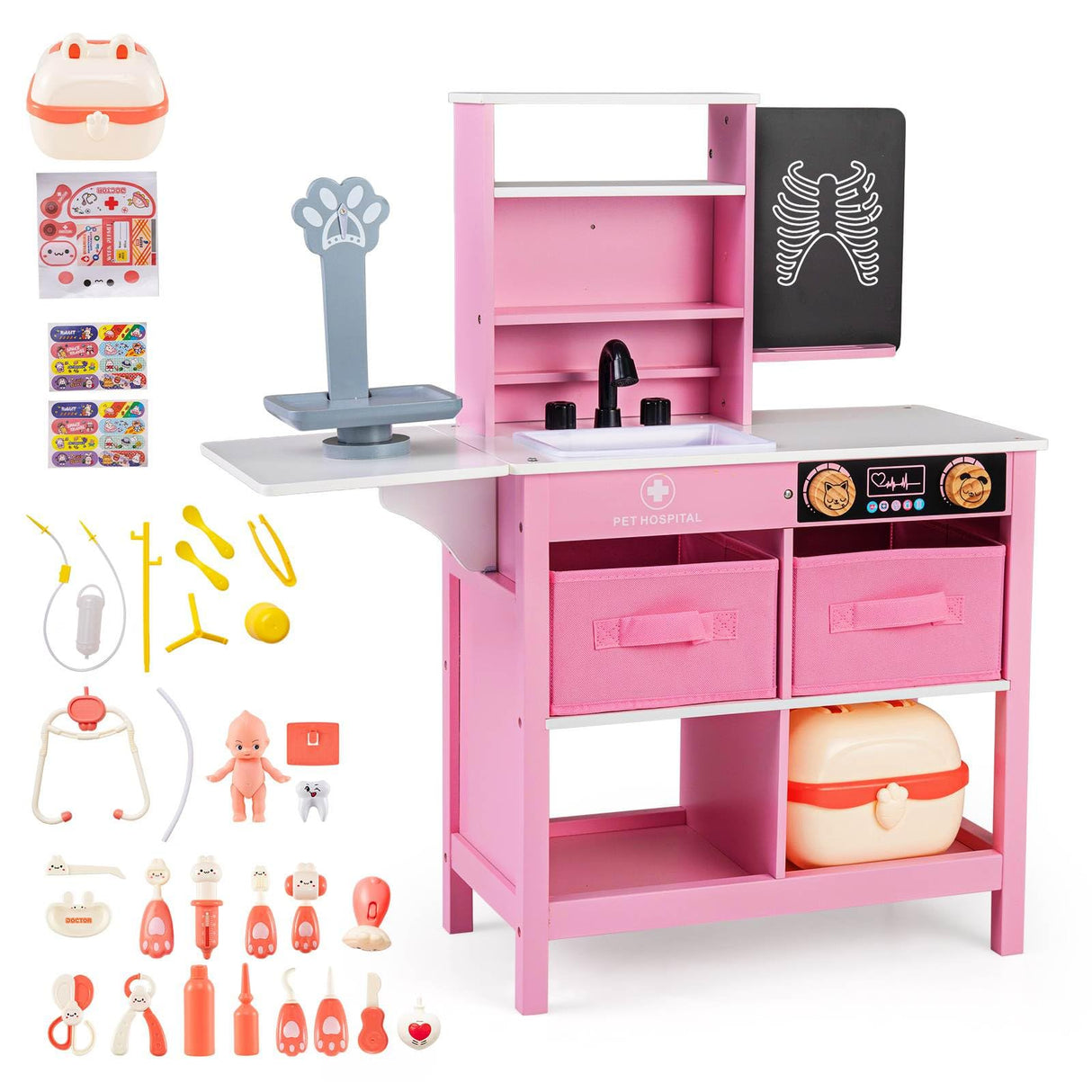 HONEY JOY Kids Play Doctor's Office w/Blackboard, Pet Scale, Faucet, Sink
