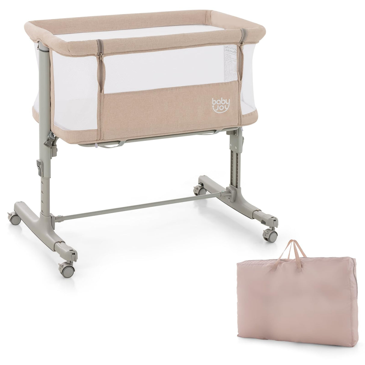 BABY JOY 3 in 1 Baby Bedside Bassinet Baby Cot with Mattress & 5 Adjustable Height