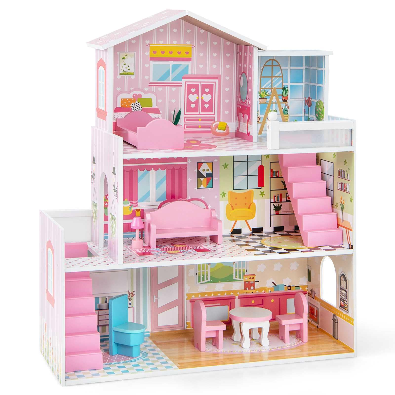 ピンクハウス　家具 HOENY Joy Kids Wooden Dollhouse – Babyjoy
