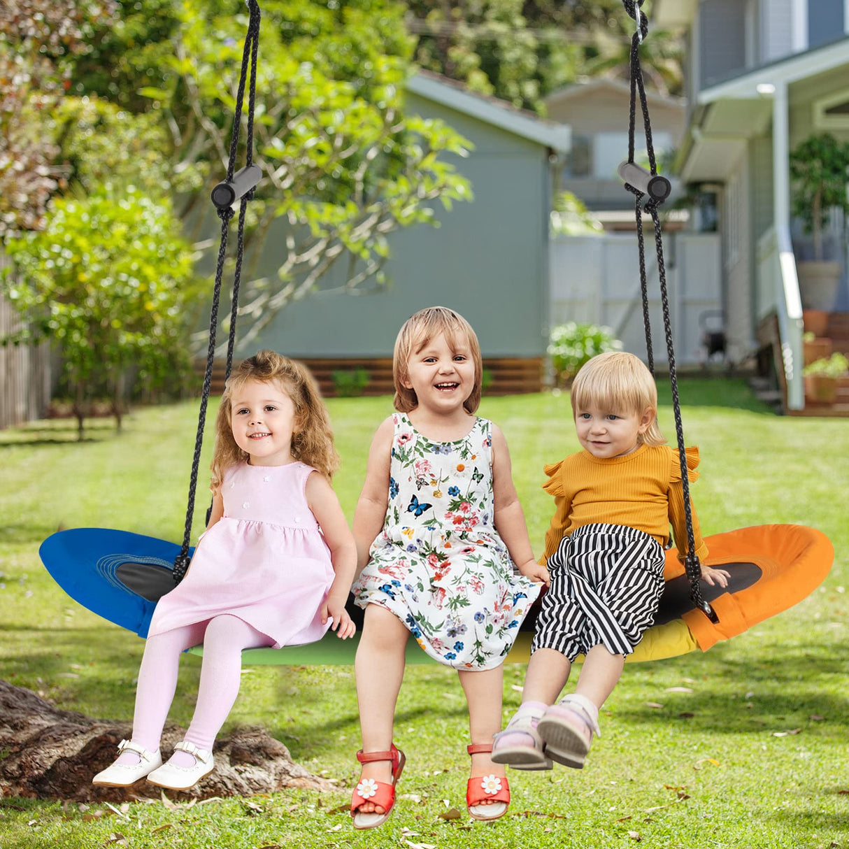Outdoor Platform Tree Swing with Soft Handles and Adjustable Height