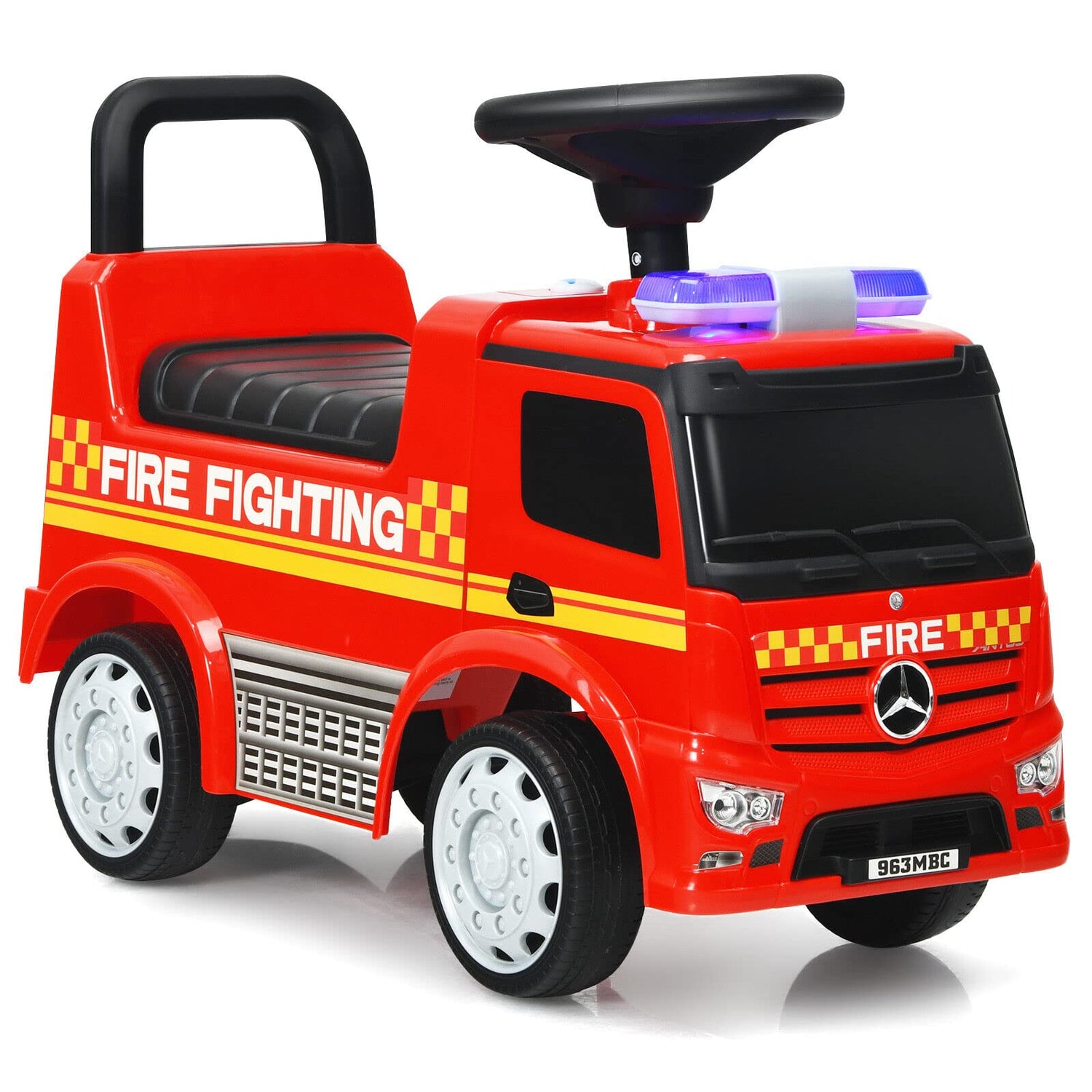 HONEY JOY Kids Ride On Car, Benz Licensed Fire Engine w/Storage