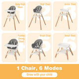 BABY JOY Baby High Chair 6-in-1 Convertible Wooden High Chair with Double Dishwasher Safe Trays