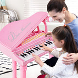HONEY JOY 31 Keys Kids Piano Keyboard with Stool, Multifunctional Toy Piano with Microphone, Piano Lid (Pink)