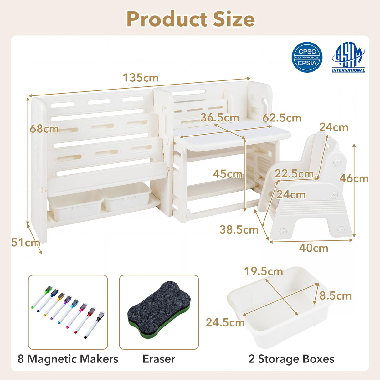 HONEY JOY Kids Desk and Chair Set, Children Writing Desk with Side Bookshelves & Storage Baskets