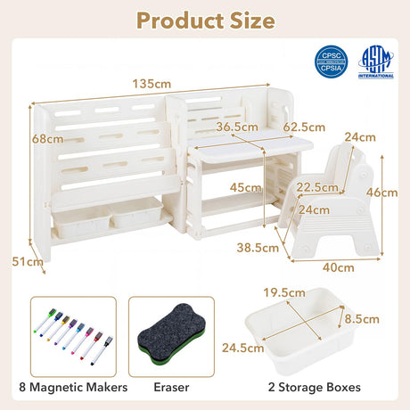 HONEY JOY Kids Desk and Chair Set, Children Writing Desk with Side Bookshelves & Storage Baskets