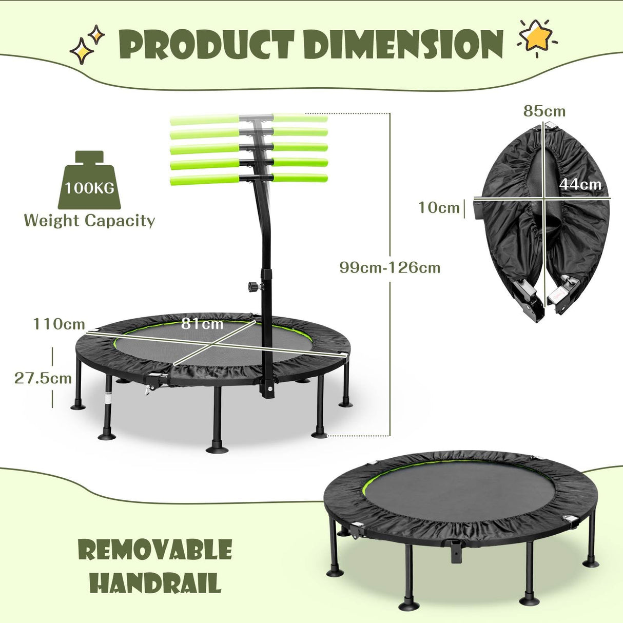 Foldable Mini Trampoline, Indoor Exercise Trampoline